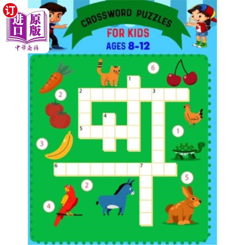 海外直订Crossword Puzzles For Kids Ages 8 to 12: Boosting Brains For Young Minds 适合8至12岁儿童的填字游戏：促进年