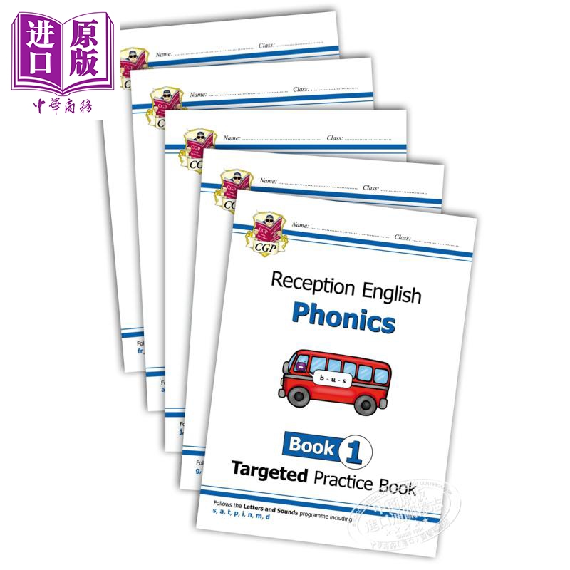 现货英国CGP原版 English Targeted Practice Book Phonics Reception Books 1-5英语自然拼读练习册五册 4-5岁【中商原版】