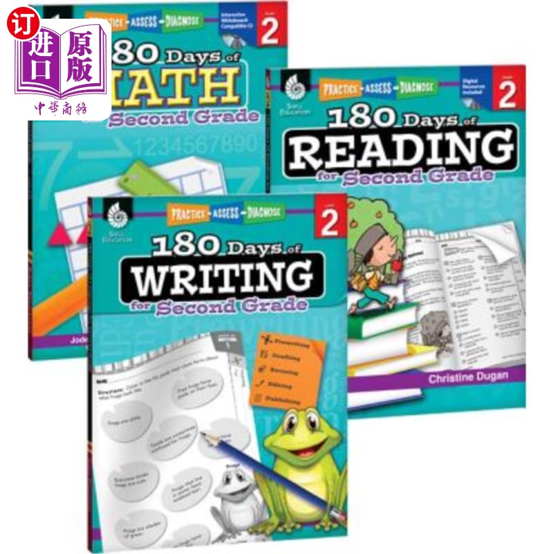 海外直订180 Days(tm) Reading, Writing and Math for Grade 2: 3-Book Set: Practice, Assess 二年级三本书的阅读、写作和