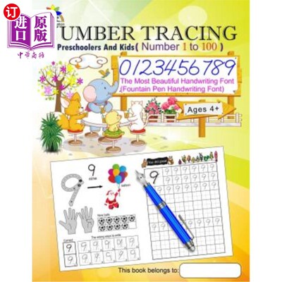 海外直订Number Tracing Book for Preschoolers and Kids Ages 4+ Number 1 to 100: The Most  学龄前儿童4+1-1