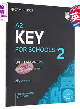 剑桥官方新版KET考试校园版真题4套 有答案配音频线上资源 A2 Key for Schools 2 英文原版进口【中商原版】