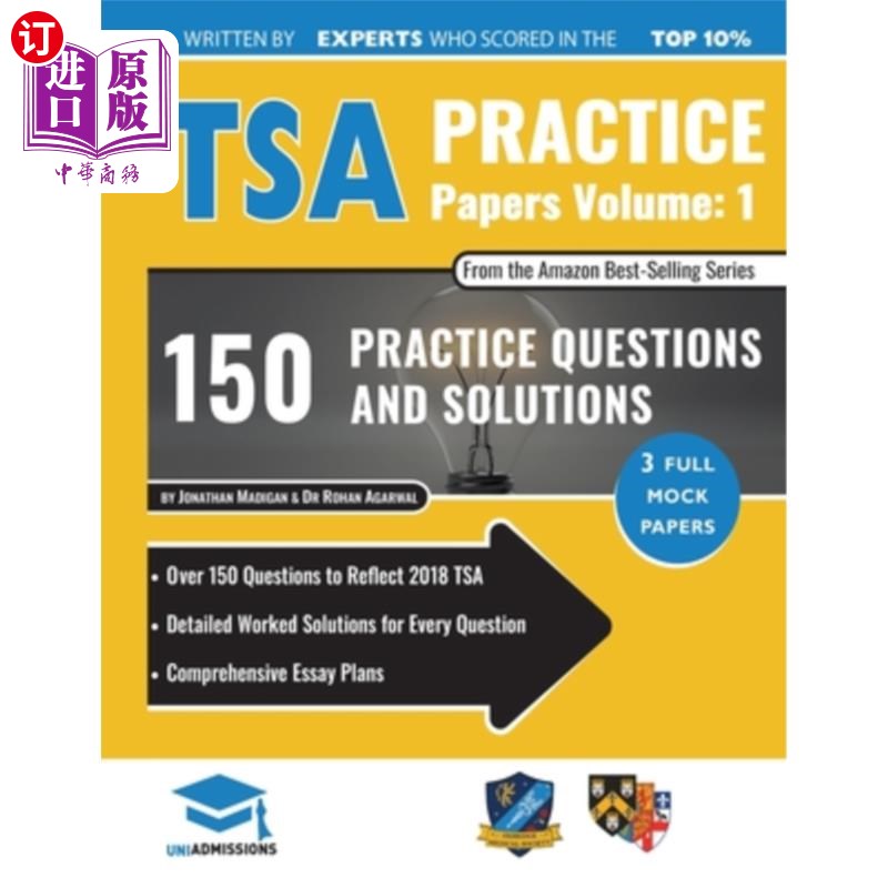 海外直订TSA Practice Papers Volume One: 3 Full Mock Papers, 300 Questions in the style o TSA实践论文第一卷:3篇完整