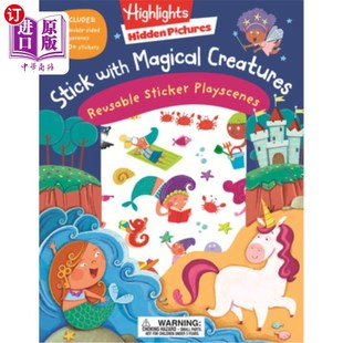 海外直订Stick with Magical Creatures Reusable Sticker Playscenes 粘魔法生物可重复使用的贴纸游戏场景
