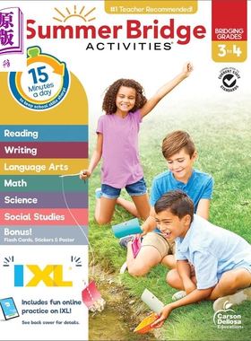 新版美国IXL暑期衔接活动手册 小学三年级-四年级 英文原版Carson Dellosa Summer Bridge Activities Grades 3-4【中商原版】