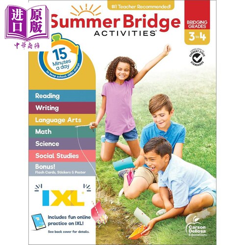 新版美国IXL暑期衔接活动手册 小学三年级-四年级 英文原版Carson Dellosa Summer Bridge Activities Grades 3-4【中商原版】