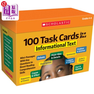 海外直订100 Task Cards in a Box: Informational Text: Mini-Passages with Key Questions to 一盒100张任务卡：信息文本