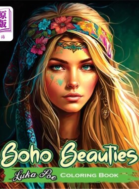 海外直订Boho Beauties Coloring Book: Relax and Unleash Your Creativity with Boho Beautie 波西米亚美女填色书:放松和