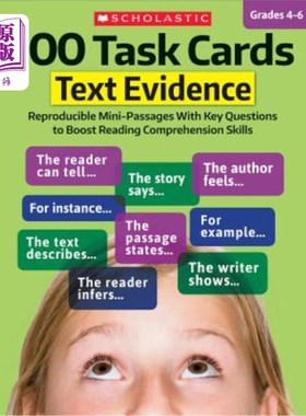 海外直订100 Task Cards: Text Evidence: Reproducible Mini-Passages with Key Questions to  100张任务卡：文本证据：可