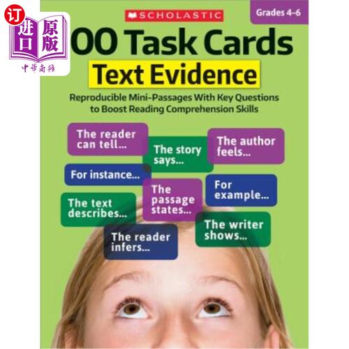 海外直订100 Task Cards: Text Evidence: Reproducible Mini-Passages with Key Questions to  100张任务卡：文本证据：可