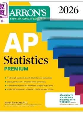 新版巴朗2026年AP考试统计学高级版备考指南 含9次模拟考试+全面复习+在线练习 AP Statistics Premium 2026【中商原版】