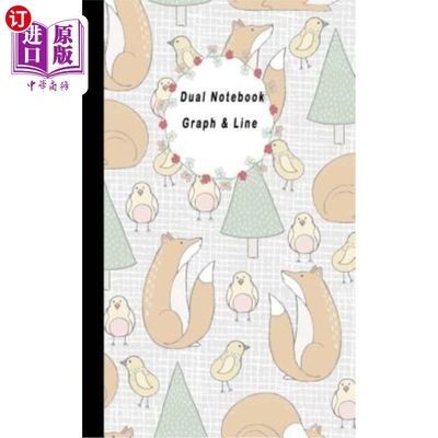 海外直订Dual Notebook Graph & Line: Cute Animal Cover Composition Notebook Half Lined an 双笔记本图形和线条：可爱的