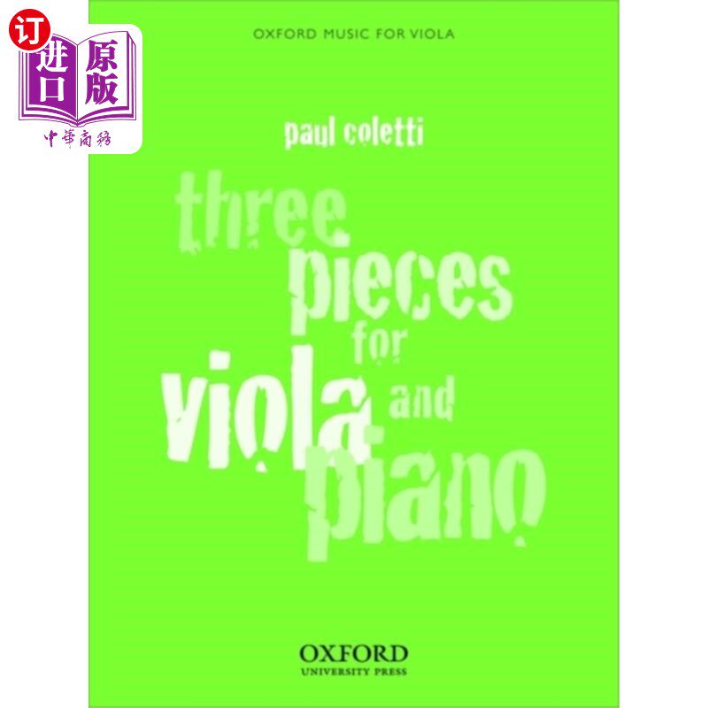 海外直订Three Pieces for Viola and Piano 中提琴和钢琴三首曲