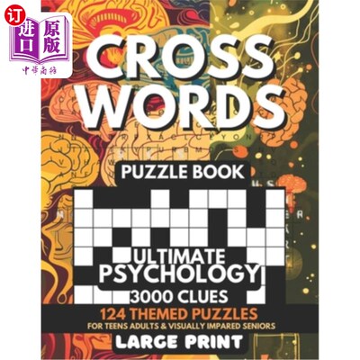 海外直订Crosswords Puzzle Book - Ultimate Psychology 3000 Clues: 124 Large Print Puzzles 填字游戏书-终极心理学3000