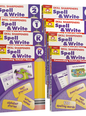 英文原版 技能铅笔刀拼写练习册 幼儿园至小学六年级 Skill Sharpeners Spell and Write Grade Pre K-6 Evan Moor【中商原版】