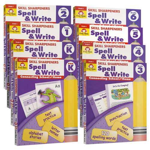 英文原版 技能铅笔刀拼写练习册 幼儿园至小学六年级 Skill Sharpeners Spell and Write Grade Pre K-6 Evan Moor【中商原版】