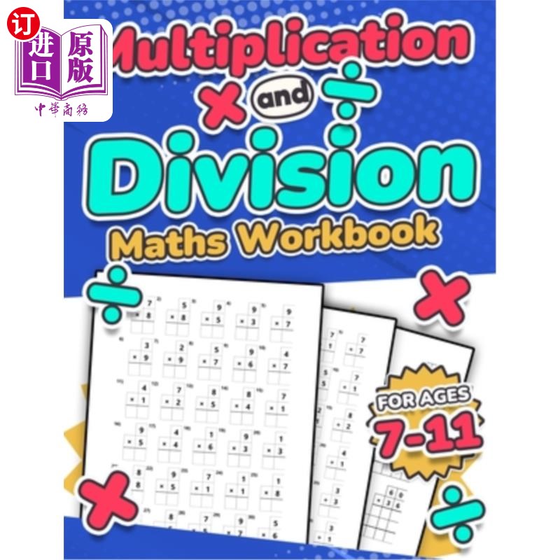 海外直订Multiplication and Division Maths Workbook Kids Ages 7-11 Times and Multiply 100 乘法和除法数学练习册7-11岁