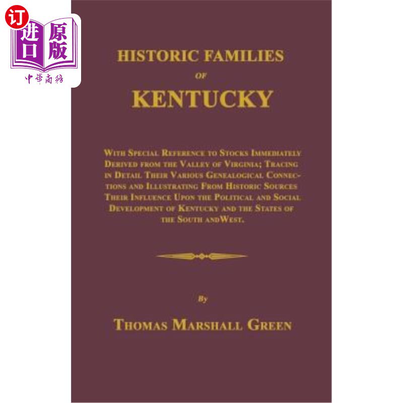 海外直订Historic Families of Kentucky 肯塔基州的历史家族
