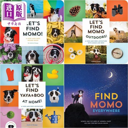 寻找莫莫 狗狗捉迷藏找找书系列4册 Lets Find Momo Outdoors Yaya Boo At Home儿童纸板书英文原版Hide And Seek【中商原版?