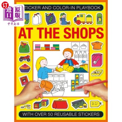 海外直订Sticker and Colour-in Playbook: At the Shops 贴纸和填色手册:在商店