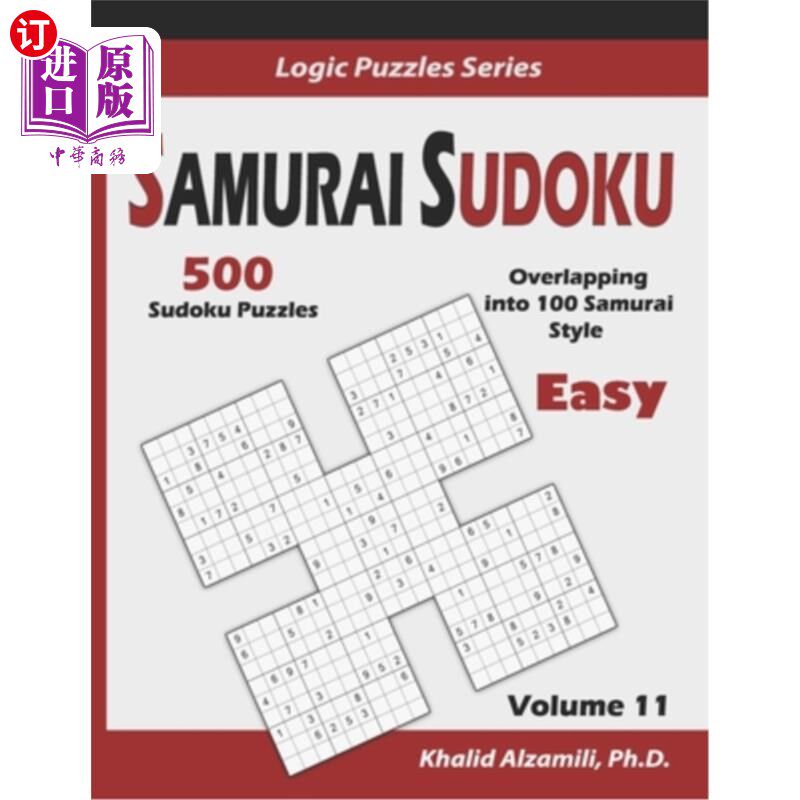 海外直订Samurai Sudoku: 500 Easy Sudoku Puzzles Overlapping into 100 Samurai Style