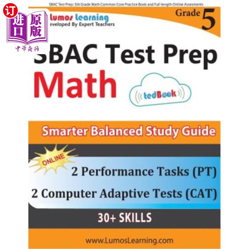 海外直订Sbac Test Prep: 5th Grade Math Common Core Practice Book and Full-Length Online  SBAC考试准备：5年级数学通