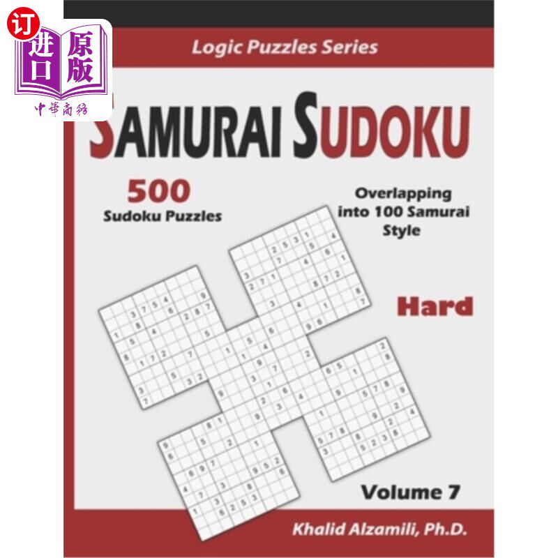 海外直订Samurai Sudoku: 500 Hard Sudoku Puzzles Overlapping into 100 Samurai Style