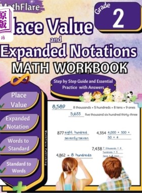 海外直订Place Value and Expanded Notations Math Workbook 2nd Grade: Place Value Grade 2, 地方价值和扩展符号数学练习