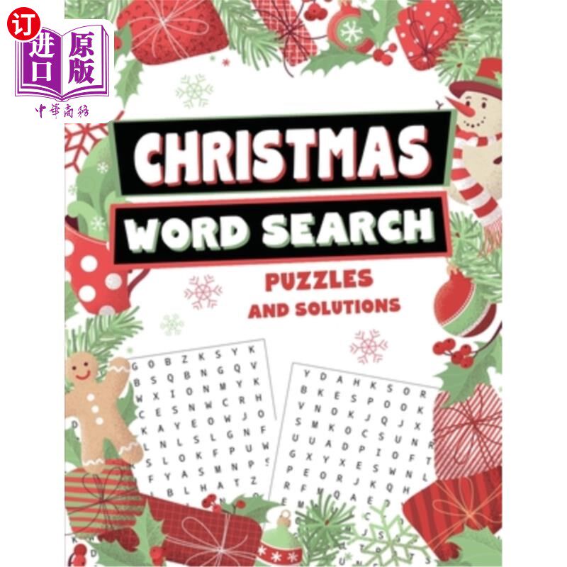 海外直订Christmas Word Search Puzzles and Solutions: Relax, Unwind, and Give Your Brain  圣诞节单词搜索谜题和解决方