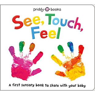 See, Touch, Feel 触觉视觉嗅觉感官认知 内附小镜子 英文原版 亲子互动游戏书 触摸纸板书