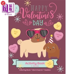 海外直订Happy Valentine's Day K-2nd grade Dog Activity book - Coloring Book, Word Search 情人节快乐,k -2年级的狗狗