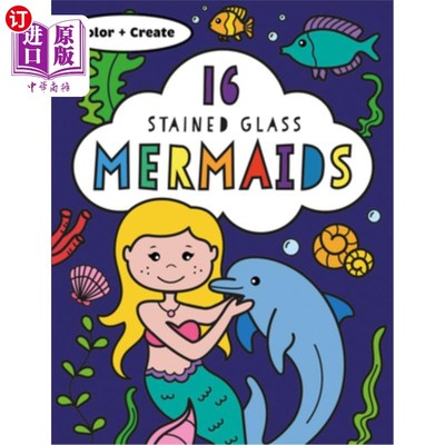 海外直订Stained Glass Coloring Mermaids 彩色玻璃染色美人鱼