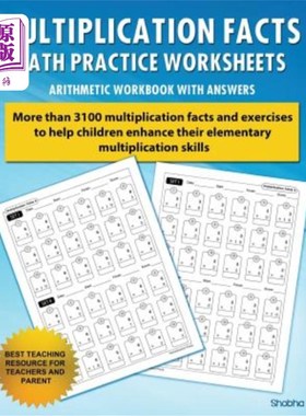 海外直订Multiplication Facts Math Worksheet Practice Arithmetic Workbook With Answers: D 乘法事实数学工作表练习带答