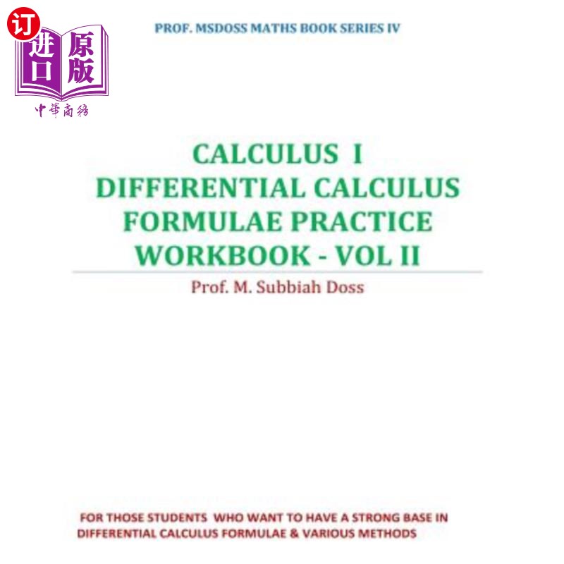 海外直订Differential Calculus Formulae Practice Workbook: Calculus I 微积分公式练习练习册:微积分I