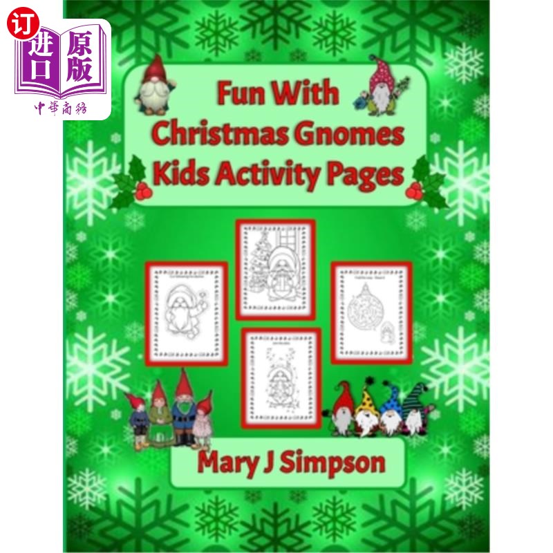 海外直订Fun With Christmas Gnomes Kids Activity Pages: 62 pages of varied coloring, cutt 有趣的圣诞侏儒儿童活动页面