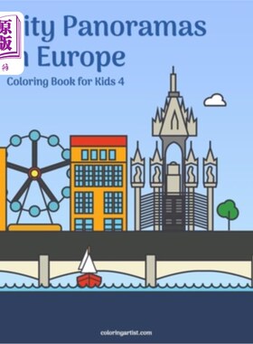 海外直订City Panoramas in Europe Coloring Book for Kids 4 欧洲城市全景儿童图画书4
