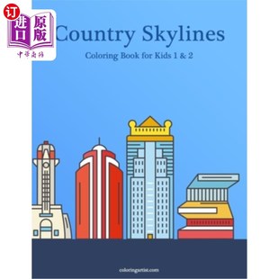 孩子 Coloring 国家天际线涂色书1和2 Kids for Book Skylines 海外直订Country