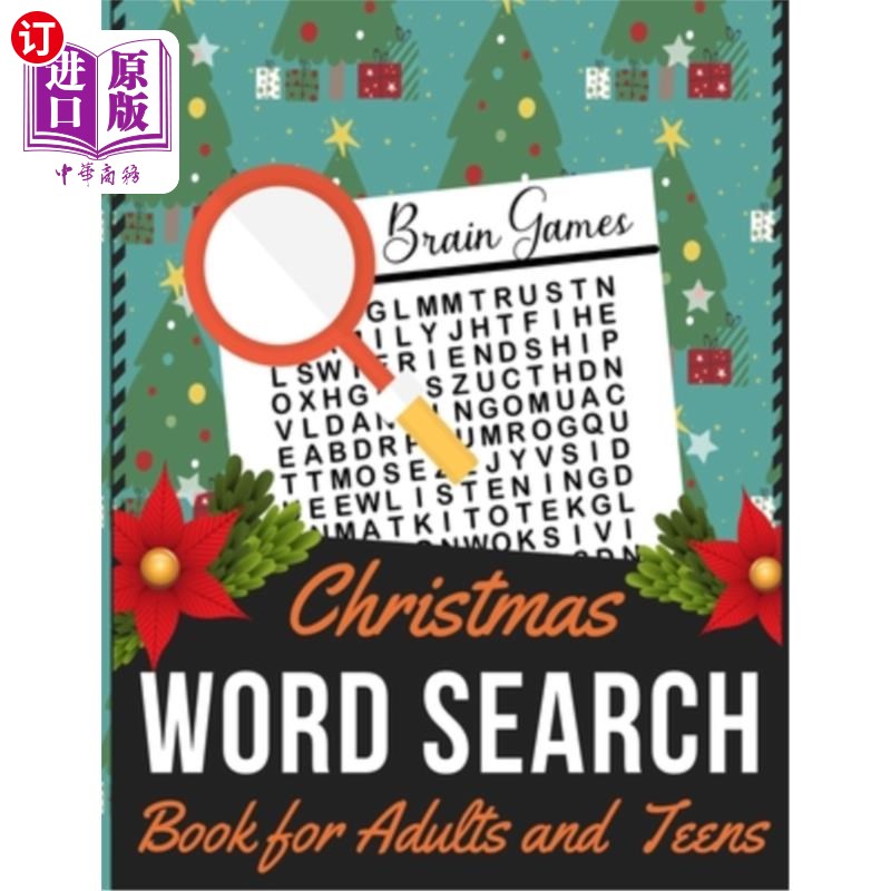 海外直订Christmas Word Search Book for Adults and Teens: Holiday themed word search puzz 成人和青少年圣诞单词搜索书