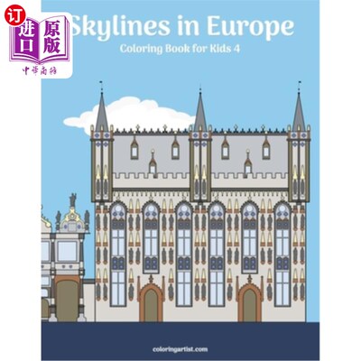 海外直订Skylines in Europe Coloring Book for Kids 4 欧洲天际线儿童彩色书4
