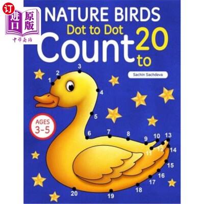海外直订Nature Birds: Dot To Dot Count to 20 (Kids Ages 3-5) 自然鸟类：点对点计数为20（3-5岁儿童）