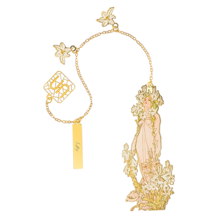 MUCHA穆夏【四朵花—百合】插画艺术金属链饰书签 20世纪时尚先锋新艺术运动 唯美大师名画复古优雅文艺礼品黄铜【中商文创】