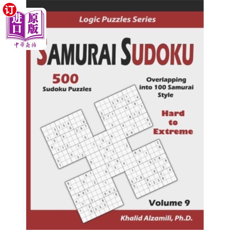 海外直订Samurai Sudoku: 500 Hard to Extreme Sudoku Puzzles Overlapping into 100 Samurai