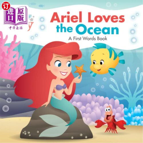 海外直订Disney Baby Ariel Loves the Ocean: A First Words Book 迪士尼宝宝爱丽儿爱海洋:第一本单词书