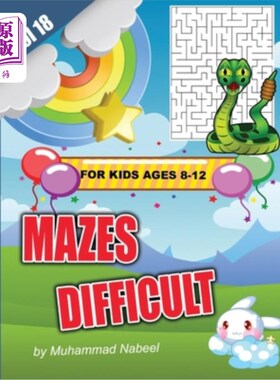 海外直订Difficult Mazes for Kids Ages 8-12 - Vol 18: Hard and Challenging Maze Puzzles A 8-12岁儿童难度迷