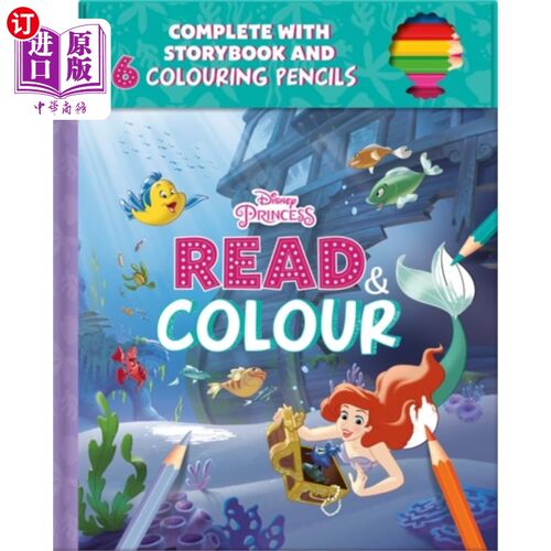 海外直订Disney Princess Ariel: Read & Colour 迪士尼公主爱丽儿:阅读和色彩