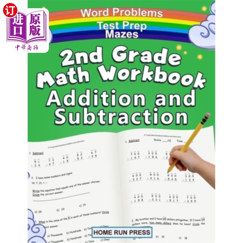 海外直订2nd Grade Math Workbook Addition and Subtraction: Second Grade Workbook, Timed T 二年级数学练习册加减法:二