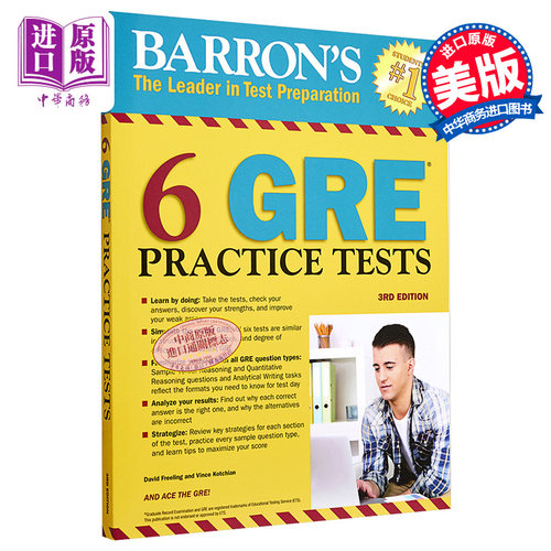巴朗考试备考 6 GRE Practice Tests Barrons Test Prep 6套GRE模拟实践测试 第三版 美国研究生入学考试 含答案【中商原版】