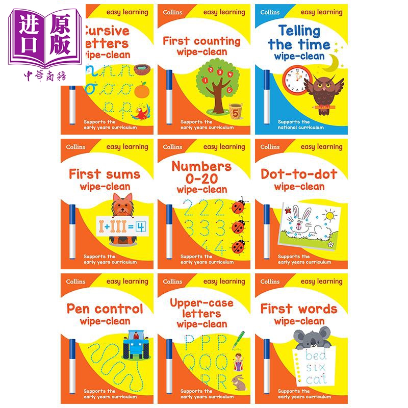 Collins Easy Learning Preschool 英文原版柯林斯易学儿童可擦活动手册合集 3-5岁学龄前幼儿园英语数学启蒙早教【中商原版】