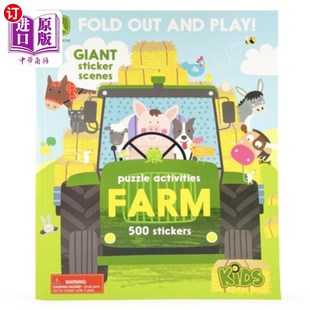 海外直订John Deere Kids Farm: 500 Stickers and Puzzle Activities: Fold Out and Play! 约翰迪尔儿童农场:500贴纸和拼图
