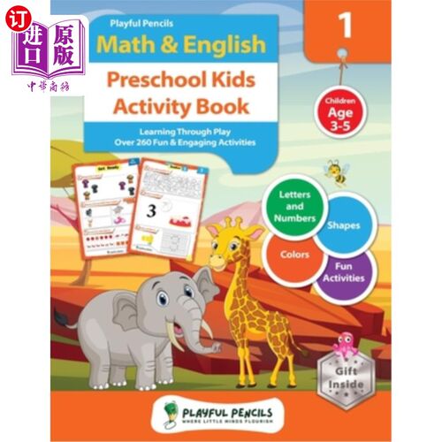 海外直订Playful Pencils Math & English Preschool Kids Activity Book: Learning through Pl 趣味铅笔数学和英语学龄前儿