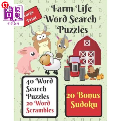 海外直订Farm Life Word Search Puzzle Book: Give your brain a workout with these 40 word  农场生活字谜书:用这40个以